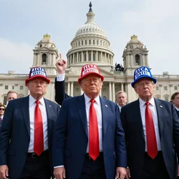 donald trump clones invading the capitole, wearing maga hats ( 2 0 2 1 ), photograph by a great photographer