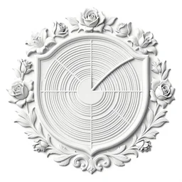 beautiful decorative classical ornamental shield emblem, fibonacci rhythms, roses, lilies, acanthus scrolls, highly detailed etching, radially symmetrical, rendered in octane