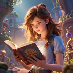 highly detailed portrait of beautiful girl reading a book in toy story 3, detailed hands, dynamic pose, stephen bliss, unreal engine, fantasy art by greg rutkowski, loish, rhads, ferdinand knab, makoto shinkai and lois van baarle, ilya kuvshinov, rossdraws, tom bagshaw, global illumination, radiant light, detailed and intricate environment