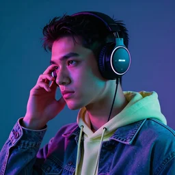 neon dubstep lover wearing headphones