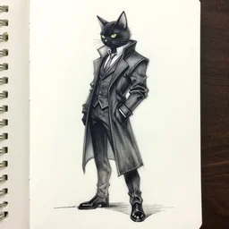 cyberpunk cat in suit sketch sideview full body