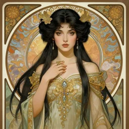 centered portrait, Maya Ali as a sorcerer, black hair, Art Nouveau, beautiful retro Fantasy heroine 1985, intricate, elegant, highly detailed, centered, digital painting, trending on artstation, concept art, smooth, sharp focus, illustration, art by raphael lacoste, eddie mendoza, Mucha, alex ross, WLOP