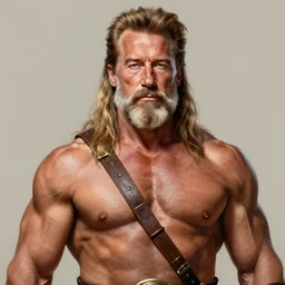 portrait shot of muscular old arnold schwarzenegger with a beard as conan the barbarian, 1 9 8 5, intricate, elegant, highly detailed, centered, digital painting, artstation, concept art, smooth, sharp focus, illustration, artgerm, tomasz alen kopera, peter mohrbacher, donato giancola, joseph christian leyendecker, wlop, boris vallejo