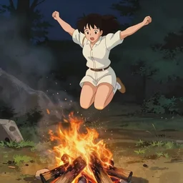 a korean woman jumping over a campfire by ilya kuvshinov katsuhiro otomo
