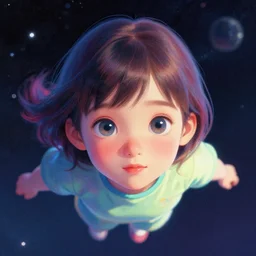 dithered portrait of a young girl floating in space, colorful, face by ( ( mai yoneyama ) ), ilya kuvshinov, makoto shinkai, katsura masakazu, dynamic pose, mads berg, kyoani, rounded eyes, illustration, anime poster, anime visual, halftone shading
