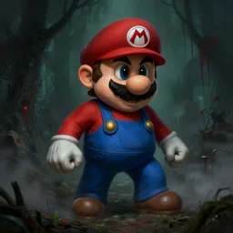concept art of mario trapped in silent hill, resident evil, horror, occult, terror, mist, volumetric render, digital painting, detailed painting