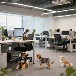 pets are working in co - working modern office