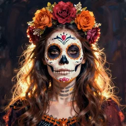 Illustration of a sugar skull day of the dead girl, art by Paul Gustav Fischer