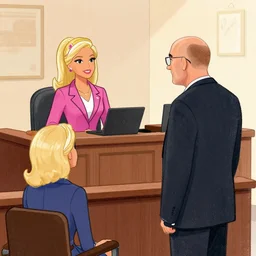 barbie being interrogated by saul goodman, courtroom sketch, courtroom sketch