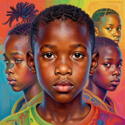 colourful upper half portrait of an african boy - art by aya takano & hsiao - ron cheng, highly detailed, digital painting, illustration, smooth, sharp focus, intricate, symmetry, pinterest, behance, artstation
