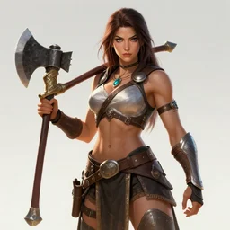 amazon female warrior. masterpiece. has an axe. beautiful art. muscular woman. artstation. d & d