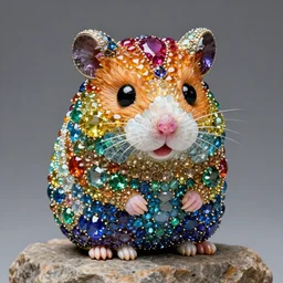 super cute hamster statue made of individual rainbow gems, getty museum, gem face, on rock, gemstone nose, portrait, made of large rainbow gems, huge ornate gemstones, ruby sapphire emerald opal onyx, artgerm, realistic, roger deakins, annie liebovitz, greg rutkowski, jewelry hamster
