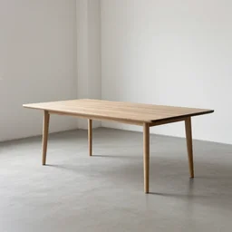 A 10ft by 10ft room empty except for a table in the middle, table is centered, side view of table.