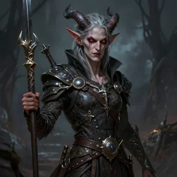 a detailed portrait of a tiefling, pathfinder portrait, dndart, deviantart fantasy portrait, demonic portrait, 4 k, hires, grimdark, dark fantasy, beautifully detailed, art by greg rutkowski and alphonse mucha