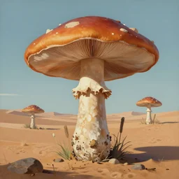 painting of a desert scene with a large mushroom, concept art by moebius, behance contest winner, nuclear art, concept art, matte drawing, official art