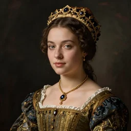 portrait of young woman in renaissance dress and renaissance headdress, art by sarah moon