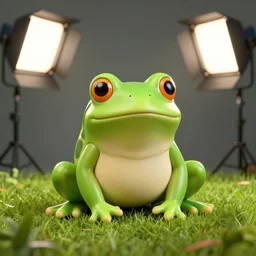 frog doll in the grass, photo studio, professional photo, commercial photo, professional lighting, trending in artstation, HDR
