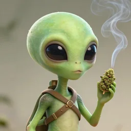Cute friendly portrait of an alien smoking weed, digital art, featured on artstation, fine details