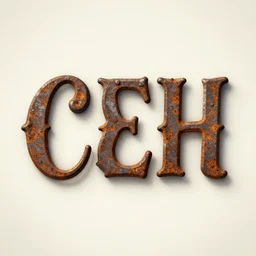 very beautiful lettering of the letters CEH with a rusty iron texture, realistic, detailed,