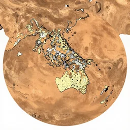 Map of human settlements on Mars, circa 2400