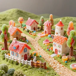 photo of village made of candys and sweets, octane tender, ultra detailed, intricate details, HD