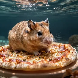 underwater video footage of a half hamster half pizza.