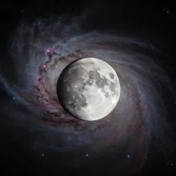 the moon in the middle of a nebula, realistic, 4K, HD
