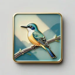 a square enamel pin of a retro minimalist scissor - tailed flycatcher