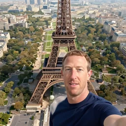 a selfie taken from above by mark zuckerberg in front of the eiffel tower, in the style of mark ryden!