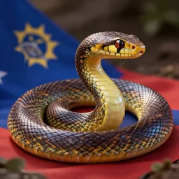 super cute snake from libertarian gadsden flag, hyper realism, cinematic, volumetric lighting, intricate complexity, extremely detailed,