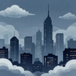 cyberpunk style city, clouds, rain, vector, wallpaper
