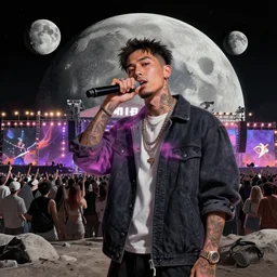a realistic matte painting of a rapper festival on the moon, detailed, 8 k,
