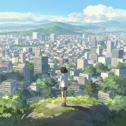 infinitely detailed beautiful! city bright daylight background dreamy!, anime by shinkai makoto, highly detailed, lonely scenery yet peaceful!!, atmospheric, ambient lighting!