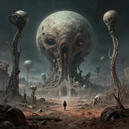 surrealist mindscape, lovecraftian, odd, alien planet, mindbending, realistic