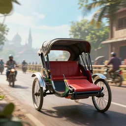 a rickshaw driving through bombay, an epic fantasy, wide shot, trending on artstation, masterpiece, by greg rutkowski, by ross tran, by fenghua zhong, octane, soft render, ultrarealistic, detailed, depth of field, crisp details, photorealism, colorful, cinematic, horizon forbidden west