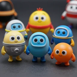 a detailed photo of the characters from spaceballs as action figures, macro photography, zoom, table