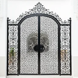 highly detailed intricate arabic garden gate wrought iron