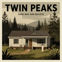 poster artwork by Michael Whelan, Bob Larkin and Tomer Hanuka, Karol Bak of Don Quijote, from scene from Twin Peaks, simple illustration, domestic, nostalgic, from scene from Twin Peaks, clean