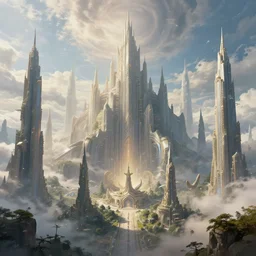 futuristic city of gods by fromsoftware, spiritual, noble, fantasy landscape, paradise, heaven, masterpiece, highly detailed, 4 k, concept art, beautiful, artstation