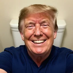 a selfie of donald trump in his toilet, extremely happy, highly detailed skin
