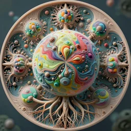close up circular border with abstract symmetrical designs colorful sphere, concept art, nature, fractals, depth of field, roots, fluid simulation in houdini, subsurface scattering, volumetric, very detailed, trending on artstation, rendered in octane, cgsociety