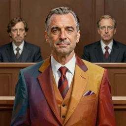 saul goodman in his colourful garish suit, standing in court. by anne stokes and larry elmore, smooth shaven face, combover, lucian freud and drew struzan, detailed matte painting, realistic portrait, symmetrical, highly detailed, digital painting, artstation, concept art, smooth, sharp focus, illustration, cinematic lighting, 8 k resolution