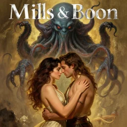 mills and boon romance novel cover with cthulhu!! and eva mendes, they are in love, by william - adolphe bouguereau, john singer sargent, digital painting, artstation, concept art, smooth, sharp focus, warm lighting,