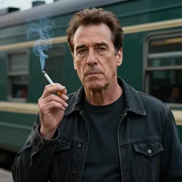 hyperrealistic mixed media image of steve buscemi smoking a cigarette standing in front of a train, stunning 3 d render inspired art by xiang duan and thomas eakes, perfect facial symmetry, immaculate complexion, realistic, highly detailed attributes and atmosphere, dim volumetric cinematic lighting, 8 k octane detailed render, post - processing, masterpiece,