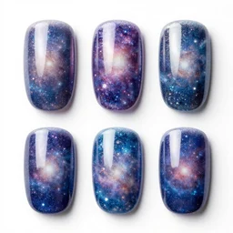 galaxy nail polish swatches, sparkling, glitter, photorealistic, 3 d art, octane render, vray tracing, commercial, 8 k