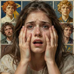 a closeup young lady overwhelmed, horror, highly detailed, character portrait, digital painting, artstation, concept art, matte, sharp focus, illustration, art by artgerm and greg rutkowski and michael whelan and gustave dore and alphonse mucha