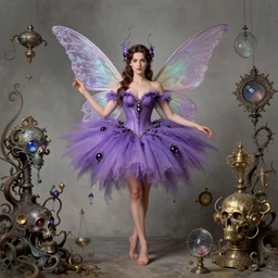 beautiful fantasy character portrait, brunette fairy woman, purple romantic tutu, ultra realistic, wide angle, intricate details, the fifth element artifacts, highly detailed by peter mohrbacher, hajime sorayama, wayne barlowe, boris vallejo, aaron horkey, gaston bussiere, craig mullins