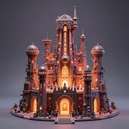 mc escher and hr giver inspired neon lighted claymation diorama of the huge steampunk citadel