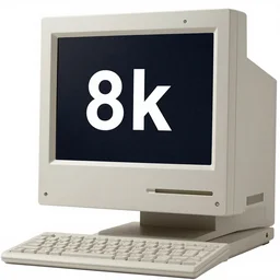 macintosh computer with the letters s and d on the screen, 8 k, photorealistic, lots of noise