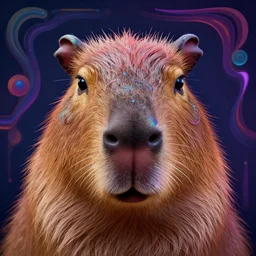 portrait of funny giant cute eyes capybara, intricate abstract. intricate artwork, by tooth wu, wlop, beeple, dan mumford. concept art, psychedelic lighting, octane render, trending on artstation, greg rutkowski very coherent symmetrical artwork. cinematic, key art, hyper realism, high detail, octane render, 8 k, iridescent accents